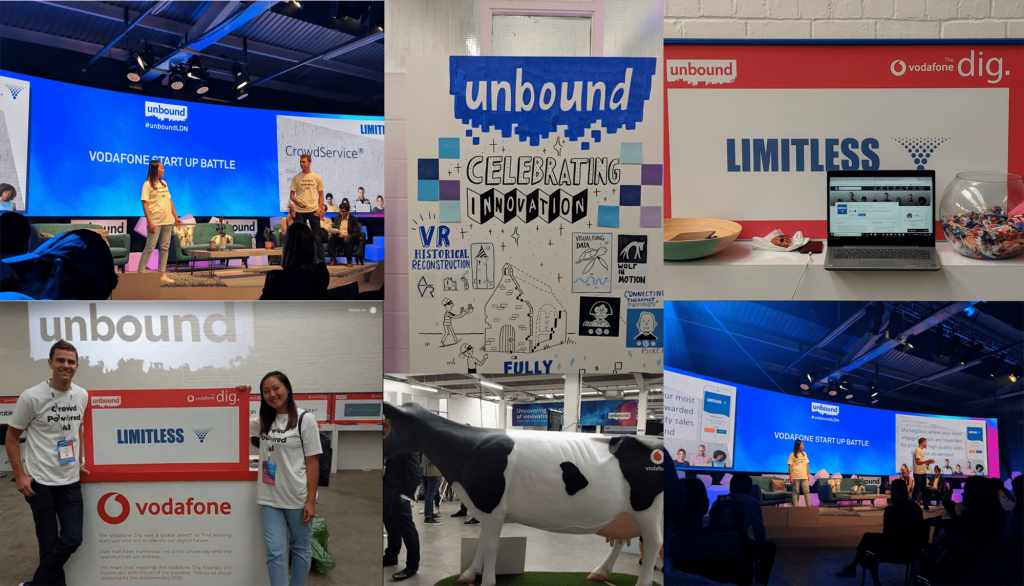 Limitless Technology showcasing the SmartCrowd platform at Unbound London.|Vodafone, a customer of Limitless, presenting at the Vodafone Start Up Battle.